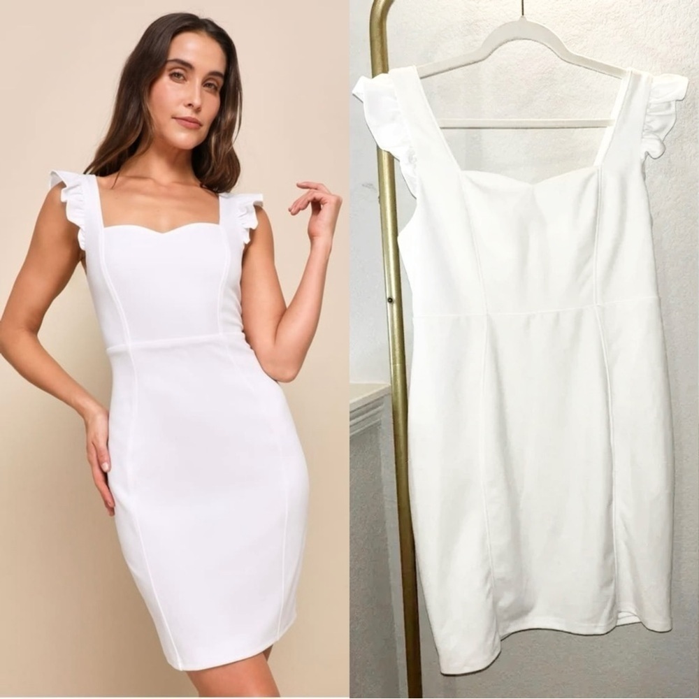 NWOT Lulus Miriam White Ruffled Bodycon Dress